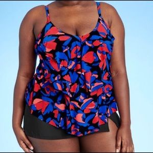 Aqua Green Tiered Tankini Top-Adj Straps/Built-In Bra (Size 26W)